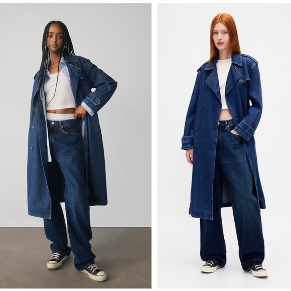 GAP Oversized UltraSoft Denim Trench Coat Dark Indigo Blue Sz XL NWT $188